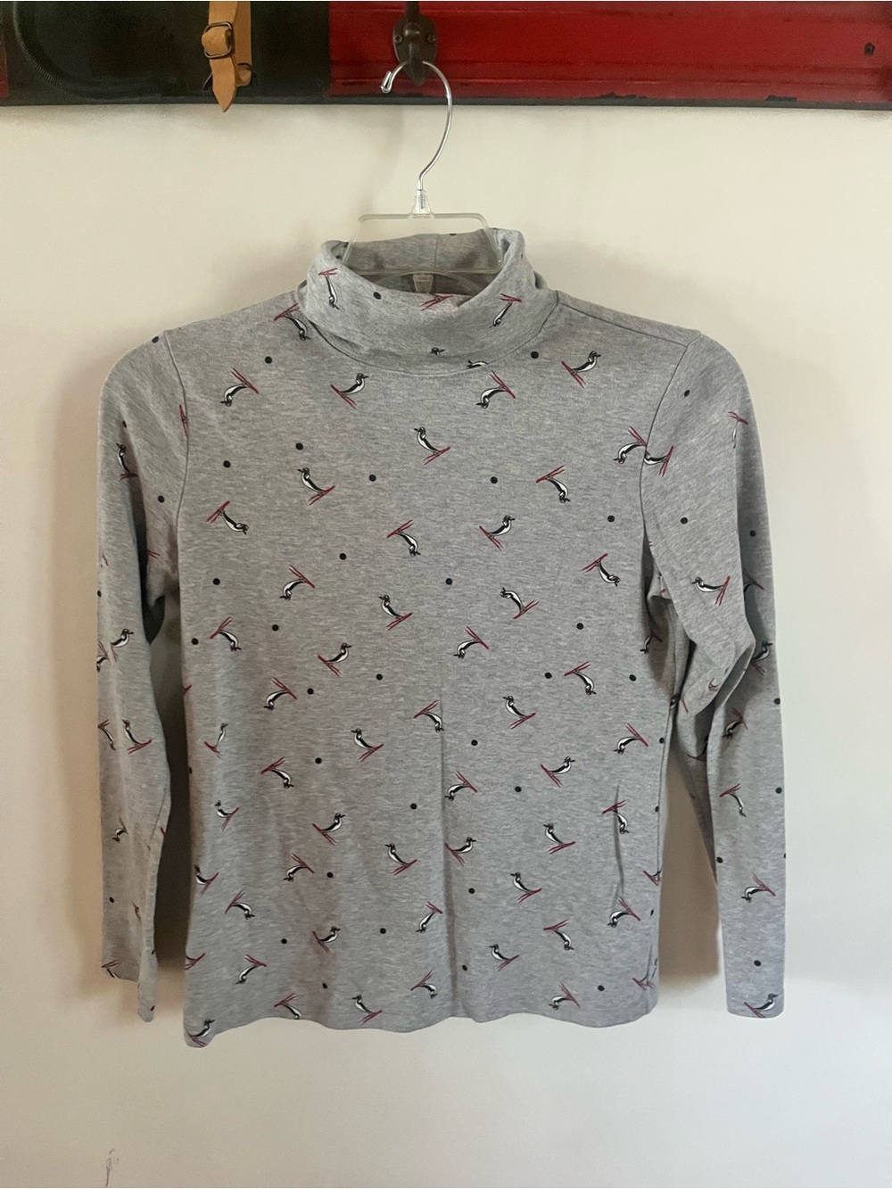 Gray Turtleneck with Penguins Skiing